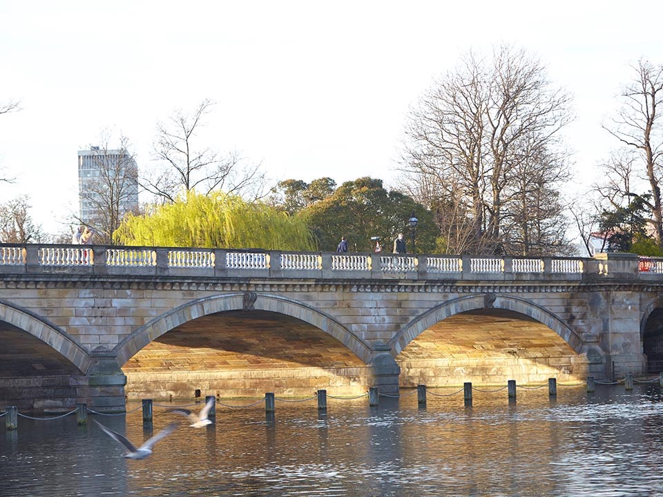 A view of the Serpentine Bridge where hotel guests can stroll and enjoy the view of nature.