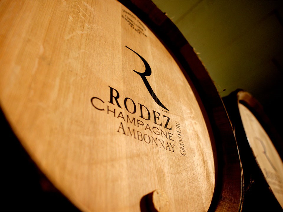 wine barrel labelled with Rodez Champagne Ambonnay