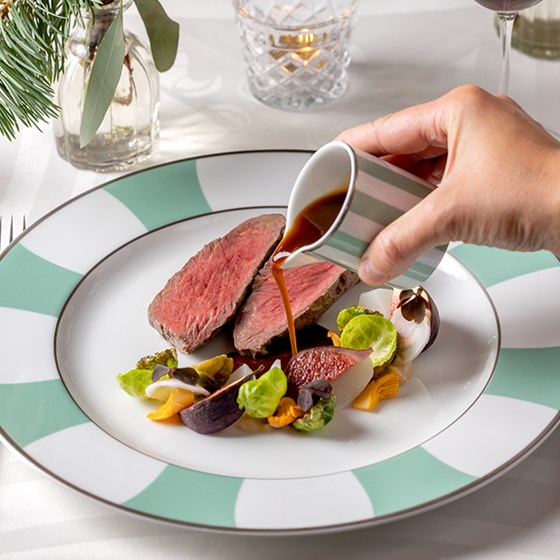 Beef and vegetables on Claridge's China