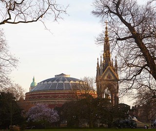 A distant view of the Royal Albert Hall, from Kensington Gardens, where hotel guests can stroll and take in the sights.