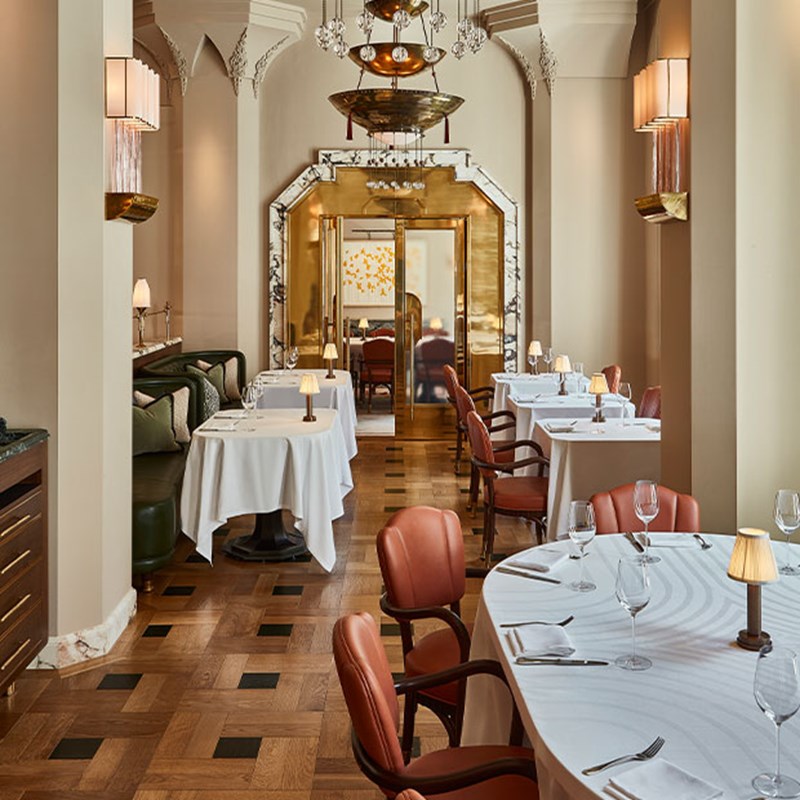 Claridge's Restaurant corridor with tables