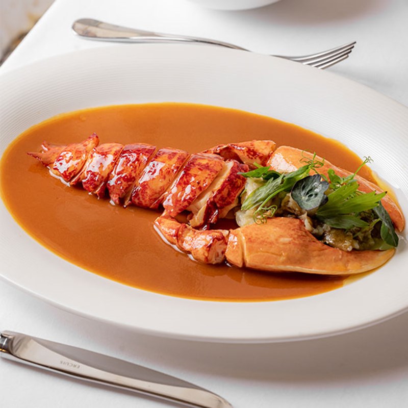 dish with lobster in a sauce