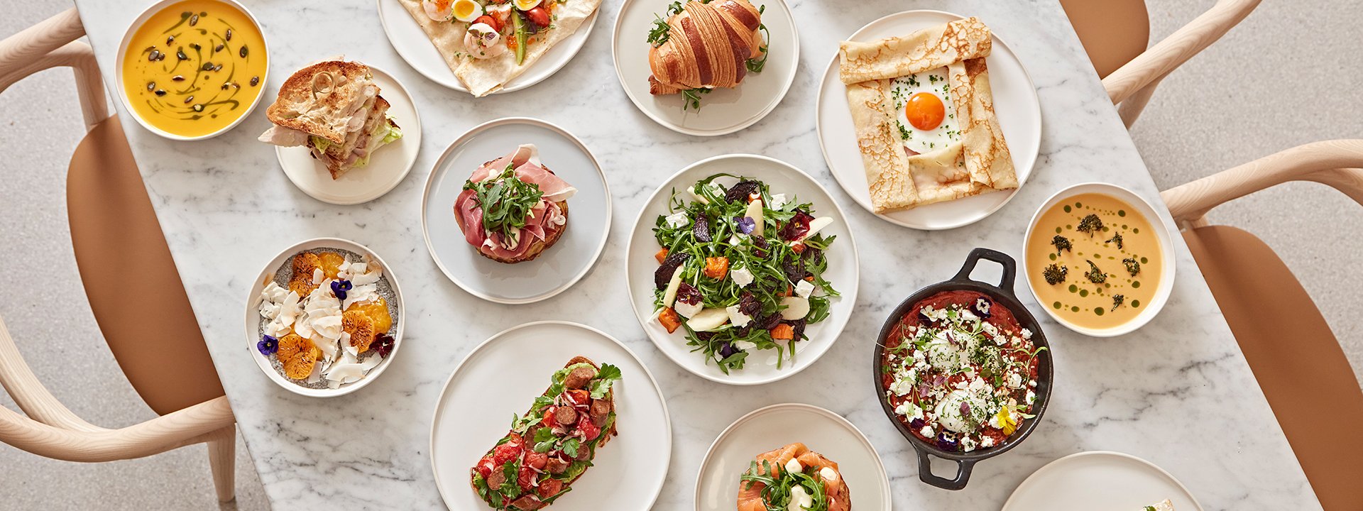 Colourful dishes on a table at Claridge's Artspace Café