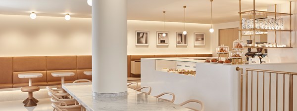 Claridge's Artspace Café counter and space with table and chairs