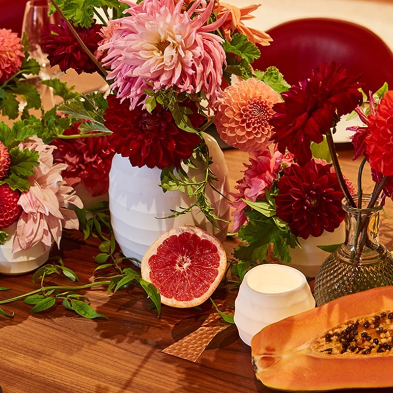 Fruits and flowers on a table at L'Epicerie at Claridge's