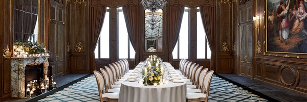 french salon table and flowers