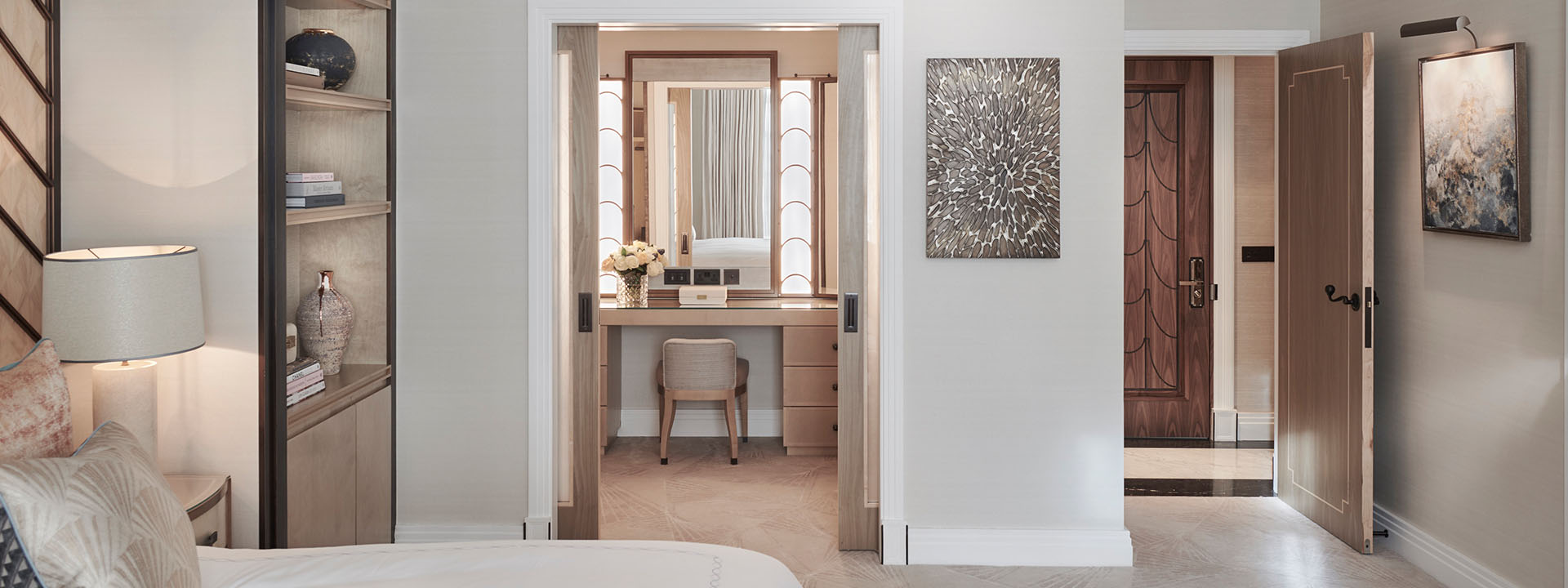 A look at the art deco details, and the dressing table, as part of the elegant interior at Claridge's Studio.