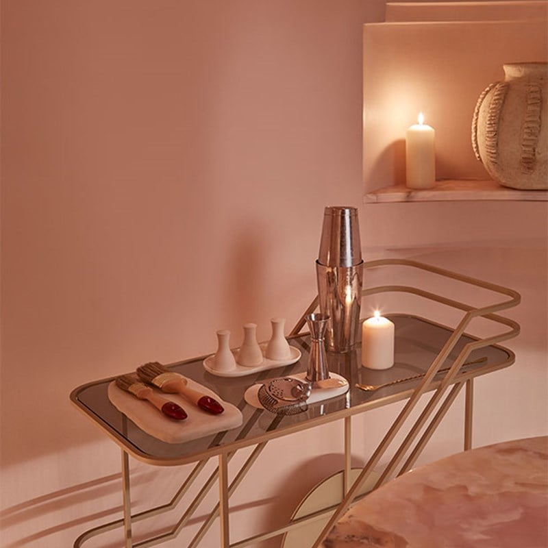 trolley with candle and implements for hammam treatment