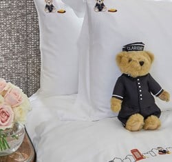 Claridge's teddy bear and Claridge's teddy bedding