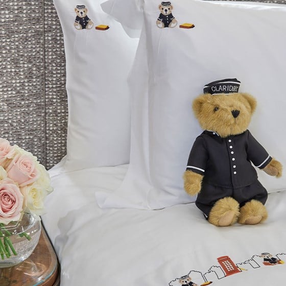 Claridge's teddy bear and Claridge's teddy bedding