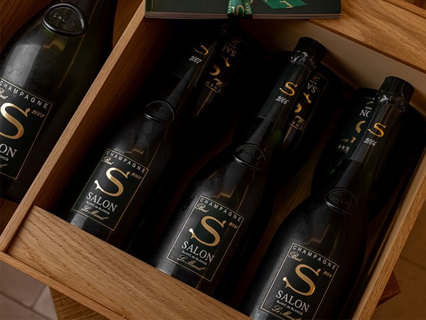 3 bottles of Salon Champagne in wine box